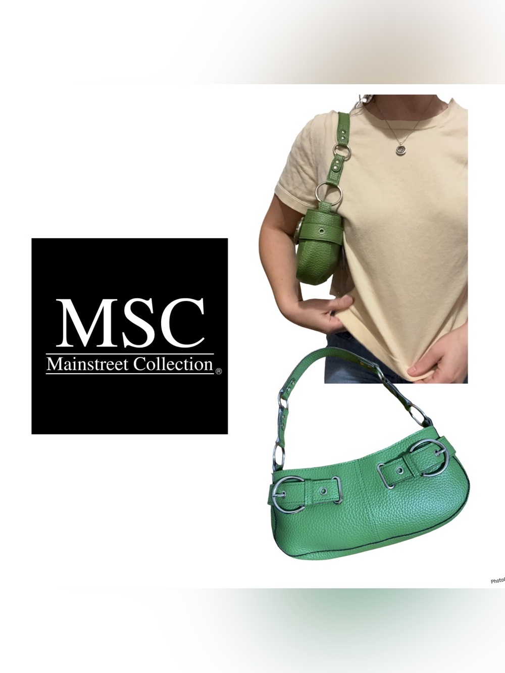 Vintage MSC Mainstreet Collection Green Shoulder Bag w/Silver Buckle Details Y2K